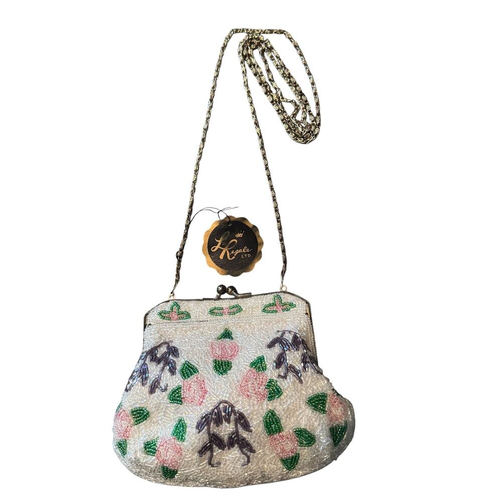 La Regale Y2K Style NWT Beaded Dog Rose Floral Evening Bag Clutch Shoulder Purse